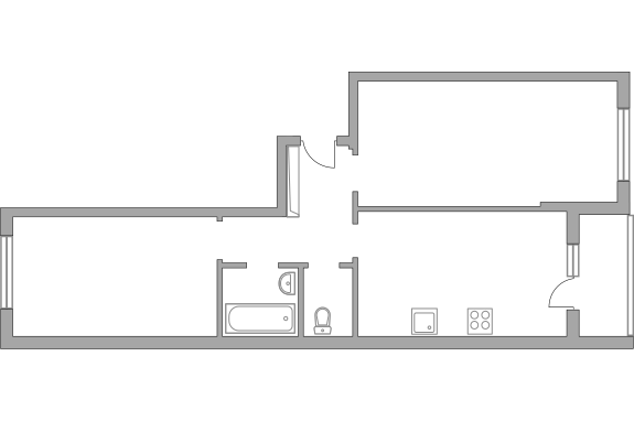 Двухкомнатная квартира 61.4 м²