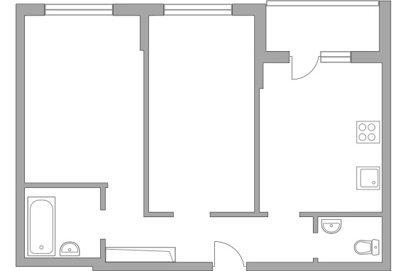 Двухкомнатная квартира 53.1 м²