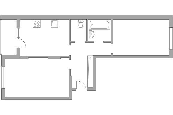 Двухкомнатная квартира 54.7 м²
