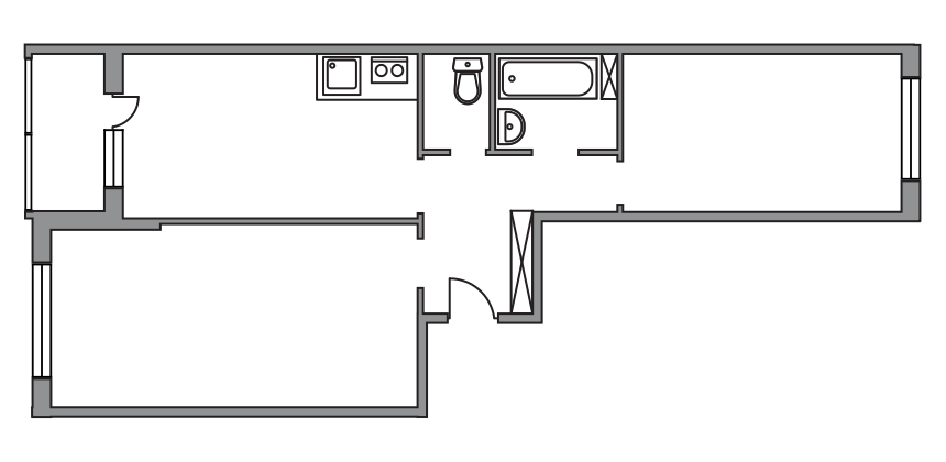 Двухкомнатная квартира 58.2 м²