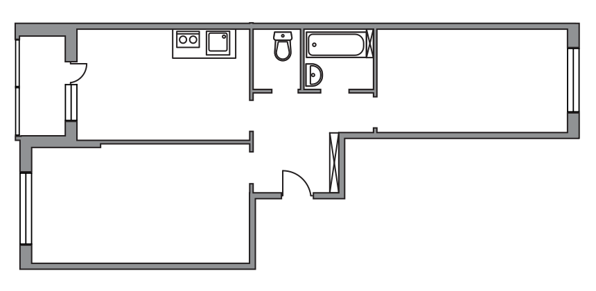 Двухкомнатная квартира 60.1 м²