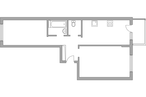 Двухкомнатная квартира 54.5 м²