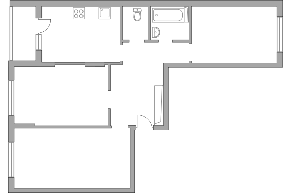 Трёхкомнатная квартира 71.5 м²