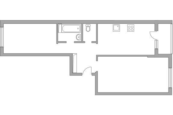 Двухкомнатная квартира 59.1 м²