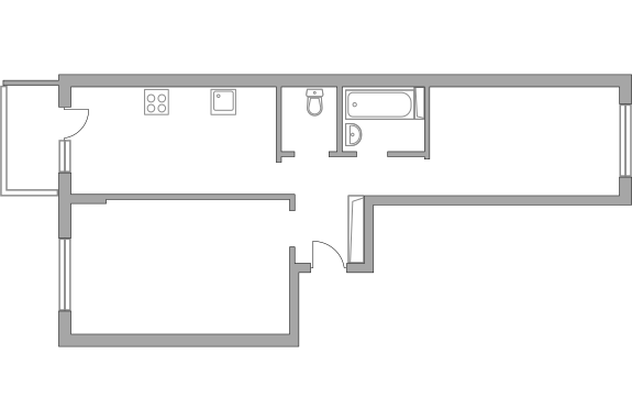 Двухкомнатная квартира 54.4 м²