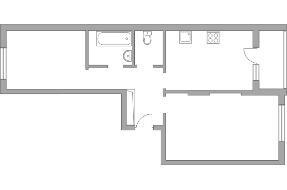 Двухкомнатная квартира 51.4 м²