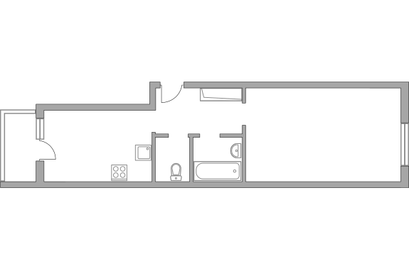 Однокомнатная квартира 42.6 м²
