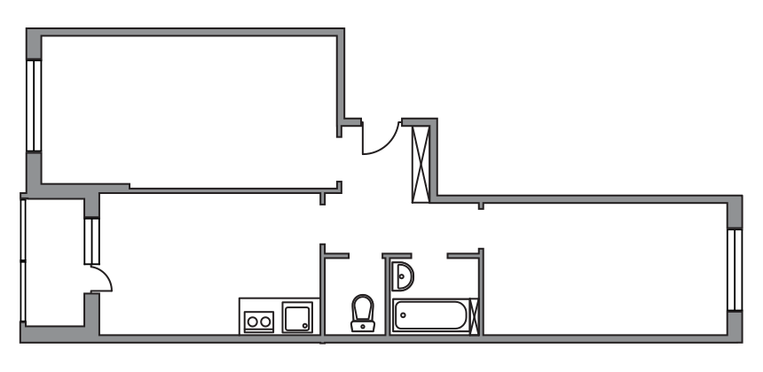 Двухкомнатная квартира 60.6 м²