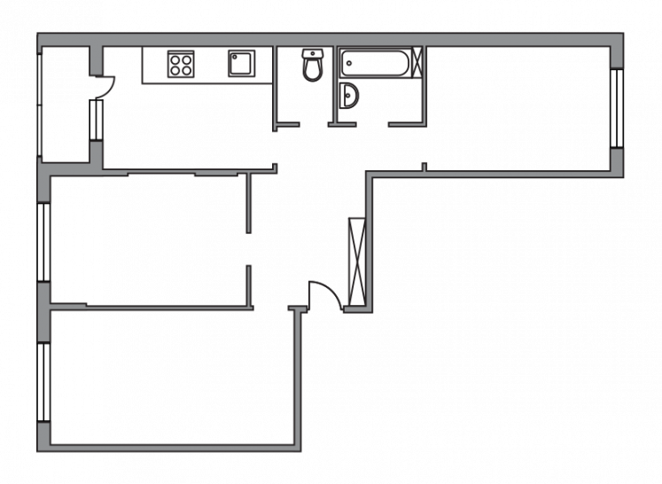 Трёхкомнатная квартира 71.5 м²