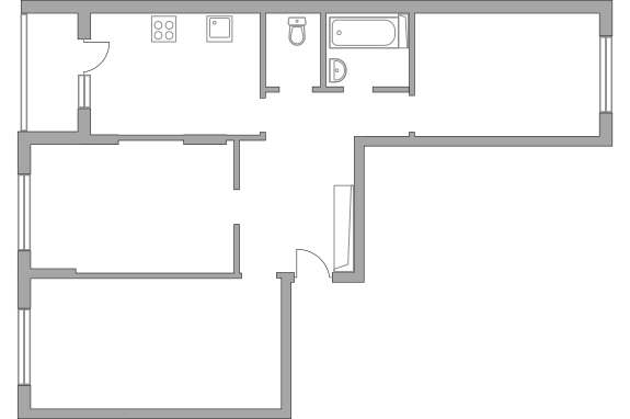 Трёхкомнатная квартира 71.5 м²