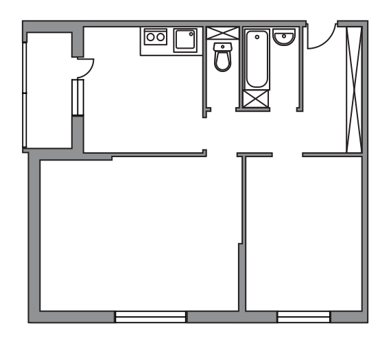 Двухкомнатная квартира 61.5 м²